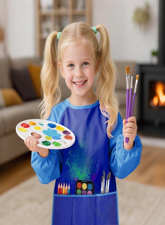 DaiUni Art Smock for Kids, Toddler Paint Smock, Kids Painting Apron, Waterproof Children Artist Craft Apron With Long Sleeve and 3 Pockets for Age 2-6 (Blue) - Image 5